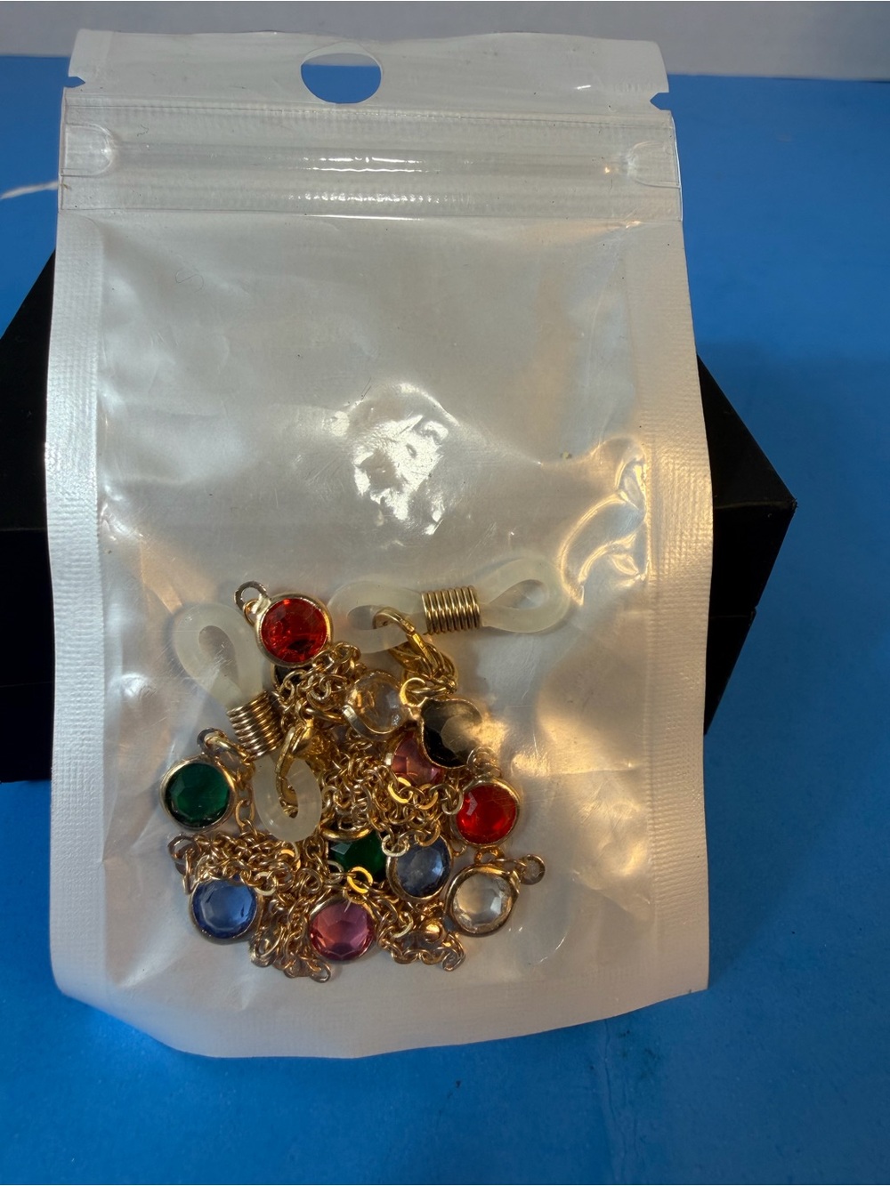 Gold-tone glasses chain (eyeglass chain / glasses strap) with charms
